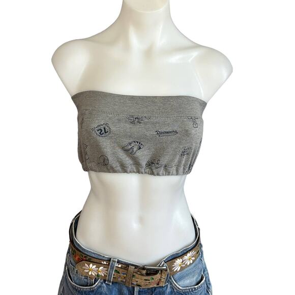 Dinosaur T-Rex Gray Bandeau Tube Top XS Kidcore Original Unique One of a kind - Picture 1 of 6
